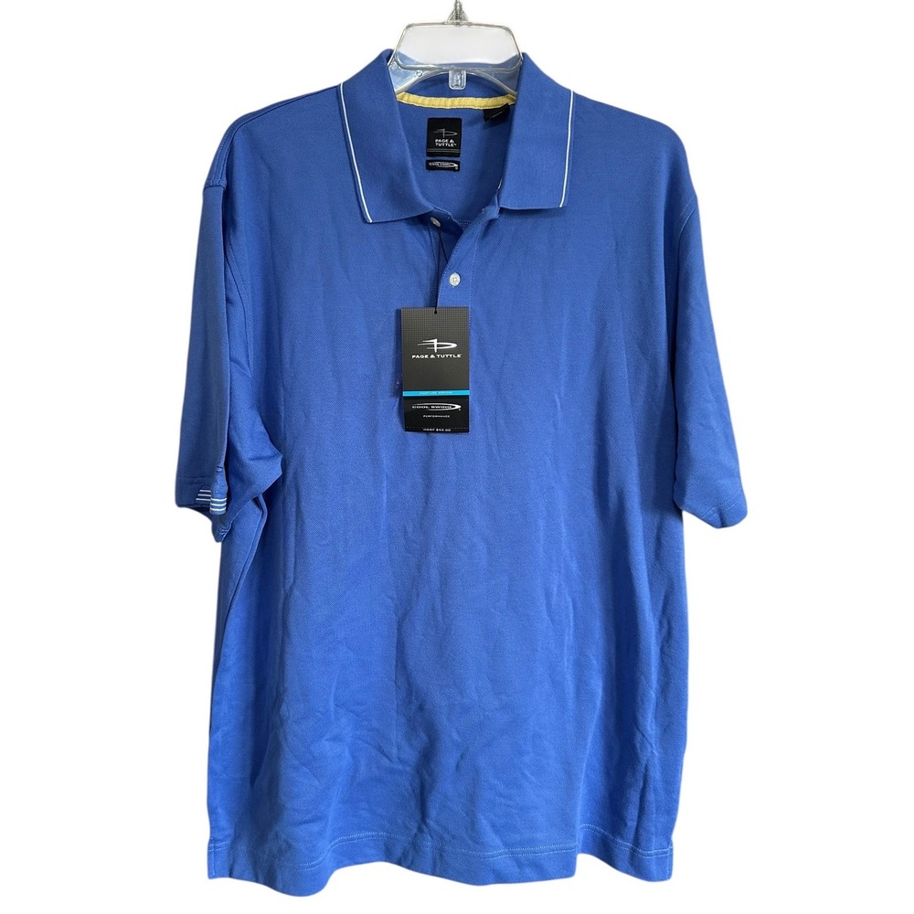 Page & Tuttle Mens Cool Swing Blue Pima Cotton Blend Golf Polo Shirt Large NWT